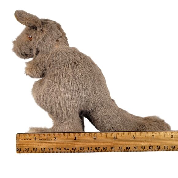 Vintage Real Fur Kangaroo Plush Toy with Joey, Brown 10" Stuffed Animal - Picture 9 of 16